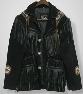 Chaqueta occidental chaqueta de trabajo con flecos y cuentas de cuero de gamuza nativa americana - Imagen 1 de 2