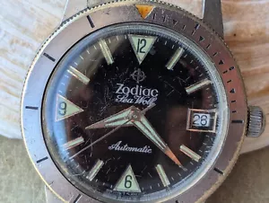 Vintage 1960er Zodiac Sea Wolf Diver mit neuwertigem Zifferblatt, signierte Krone für Teile/Reparatur - Bild 1 von 24