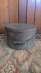 Antique Early Primitive Metal Tin Bail Handle Pantry Storage Box 11.25" Patina - Picture 1 of 10
