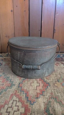 Antique Early Primitive Metal Tin Bail Handle Pantry Storage Box 11.25" Patina - Image 1 of 4