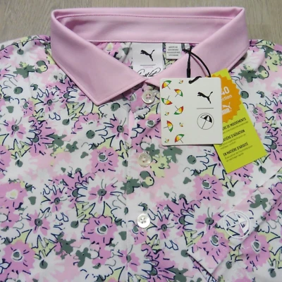 CAMISA POLO PUMA ARNOLD PALMER Para Hombres 2XL XXL FLORAL BLANCO BRILLO ROSA PÁLIDO GOLF Foto 1 de 4