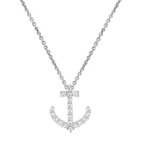 Colgante Ancla Moissanita REAL Corte Redondo con Cadena 18" Chapada en Oro 14k Plata - Imagen 1 de 12