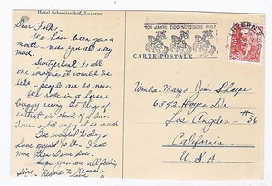 SUIZA, 1949, LUCERNA, HOTEL SCHWEIZERHOF, UNA TARJETA CON CANCELACIÓN DE EVENTO - Imagen 1 de 2
