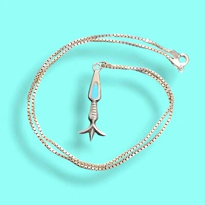 Collar colgante único de plata de ley 925 cadena de 17,5 pulgadas azul turquesa incrustación Foto 1 de 4