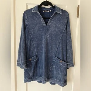 Soft Surroundings Dark Blue Collared Tunic with Pockets SZ Medium Mature V Neck - Picture 1 of 4