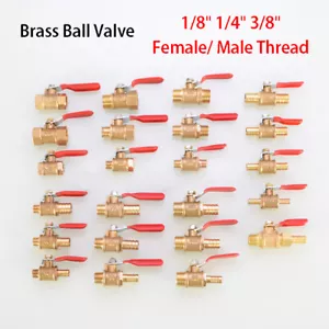 1/8" 1/4"3/8" Brass Ball Valve Shut Off Female Male Faucet Switch Gas Fluid Pipe - Picture 1 of 31