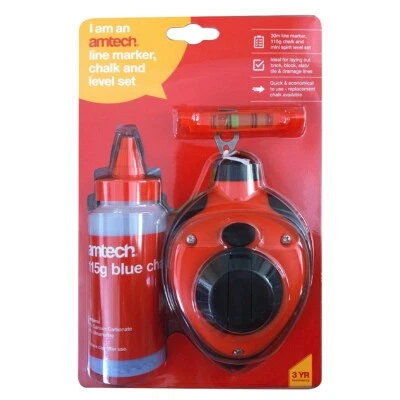 30M100ft Builders String Brick Line Marker Reel 4Oz 115G Blue Chalk &Mini Level - Image 1 of 2