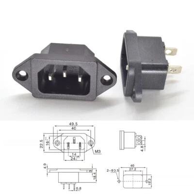 1pc High Quality C14 AC Male Connector 3 Prong with Screw Hole Black Color - Image 1 of 4