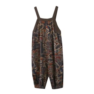 Lady Floral Printed Cotton Dungarees Jumpsuit Baggy Trousers Pants Overalls - Picture 1 of 8
