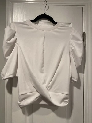 Melrose and Market Size S White Ribbed Puff Sleeve Twist Front Stretch Crop Top - Image 1 of 4