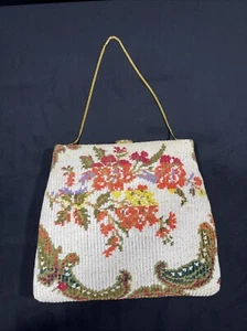 Vintage Delill Beaded Floral Evening Purse Bag Hardware Beaded Strap - Picture 1 of 15