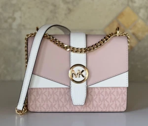 MICHAEL KORS GREENWICH SMALL SHOULDER FLAP CROSSBODY BAG MK PINK MULTI - Picture 1 of 14