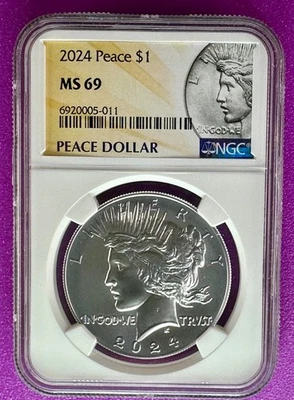 2024 $1 Peace Silver Dollar NGC MS69 (011) - Image 1 of 2