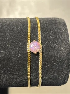 Vintage Double Chain Pink Violet Crystal Gold Washed Sterling Bracelet 7.5” - Picture 1 of 8