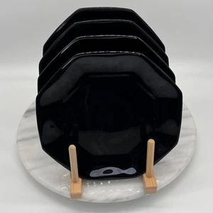 Arcoroc France Octime Black Glass Salad Plates Soft Corners 7 3/8in - Set of 4 - Picture 1 of 11