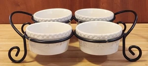 Set of 4 Condiment Bowls With Metal Holder Serving Dip by Signature Home Grown - Picture 1 of 10