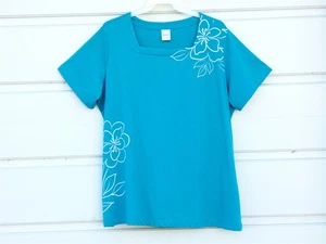 Blair Womens Short Sleeve Basic Shirt Pullover Tunic Size 3X Turquoise White Top - Picture 1 of 4