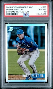 2021 BOWMAN HERITAGE 217 BOBBY WITT JR. CHROME-REFRACTOR PSA 10 Pop 2 - Picture 1 of 2