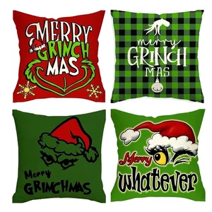 4er Pack Weihnachten Grinch Kissenhülle Weihnachtsdeko Frohe Grinchmas 18"x18" Reißverschluss - Bild 1 von 5