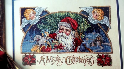 Cross Stitch Pattern Victorian MERRY CHRISTMAS Santa Children Angels Sandy Orton - Image 1 of 4