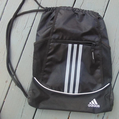 Adidas Book Bag Backpack Black & White Gym Bag Work Out Draw String  Pockets NEW - Image 1 of 3