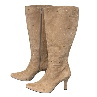 Vaneli Womens Tan Studded Boots Heels 9M Pointy Toe Sexy Maximalist Glam Diva - Image 1 of 4