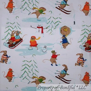 BonEful FABRIC FQ Cotton Quilt Scenic Sled Ski Ice Skate Snowman Tree Mouse Home - Picture 1 of 10