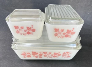 PYREX PINK GOOSEBERRY REFRIGERATOR DISHES w/Lids SET of 3 ~ 501 -502-503 - Picture 1 of 15