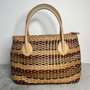 Fossil Vintage Braided Woven Leather Tri-Color Satchel Purse Bag Tan Brown 75082 - Picture 1 of 19
