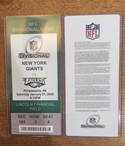 Commemorative 2023 NFC Divisional Game Ticket Eagles Giants - Customizeable Cover