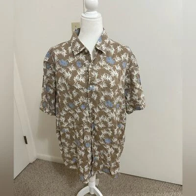 Cremieux men’s hawaiian floral neutral color short sleeve linen shirt size XL - Image 1 of 4