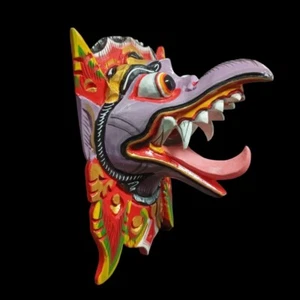 Indonesia Bali Garuda Pájaro Púrpura Máscara de Madera Hindú Tallada Arte de Pared Colgante - Imagen 1 de 17