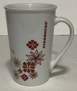 Starbucks 2013 Holiday 12 fl oz Coffee Mug Cup Snowflakes Poinsettia Christmas - Bild 1 von 5