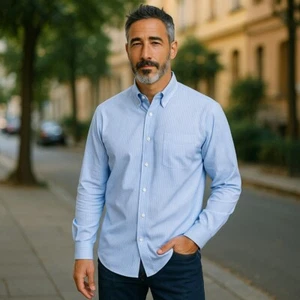 Devon & Jones Size Small Savile Patterned Long Sleeve Blue Cabana Stripe Shirt - Picture 1 of 6