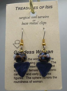Dumortierite & Handmade Glass Bead Goddess Woman Earrings, pierced - Picture 1 of 1