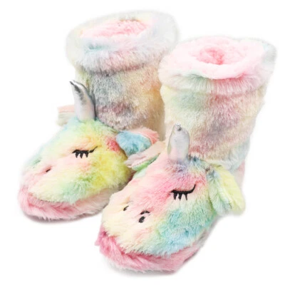 Girls 3D Unicorn Horn Boots Winter Plush Fleece Lined Warm Booties Home Shoes - Image 1 of 4