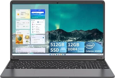 SGIN Laptop 15.6 Inch, 12GB RAM LPDDR4 512GB SSD, PC Computer with Intel Celeron - Image 1 of 4