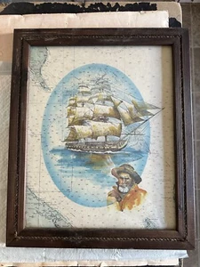 Vintage Bahamas Illustrated Color Map S S K Murr in Nautical Embedded Rope Frame - Picture 1 of 11