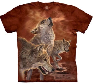The Mountain Red Glow Wolves Grey Wolf Sunset Burgundy Animal Cotton Shirt S-3X - Picture 1 of 5