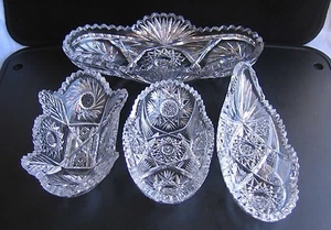 De colección Cantidad 4 Platos Americanos Corte Brillante Cristal Relish Pickle - Imagen 1 de 12