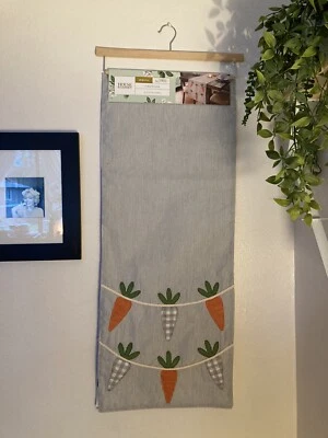 House & Garden White & Blue Table Runner With Carrots 14”X72” - Image 1 of 4