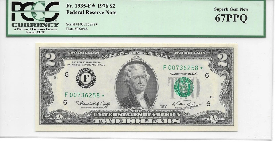 1976* $2 FRN Atlanta* PCGS 67 PPQ SUPERB GEM NEW STAR - Image 1 of 2