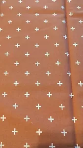 Lella Boutique's Smoke & Rust White Crosses On Burnt Orange Cotton Fabric (Moda) - Picture 1 of 5