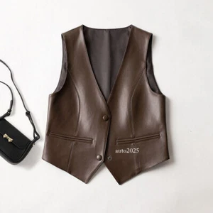 Spring New Genuine Leather Vest Women's Sheepskin Slim Fashion Short Sleeveless - Picture 1 of 25