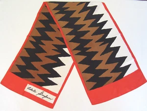 VINTAGE SIGNED ADELLE SIMPSON SILK SCARF 63 1/2" BY 16 3/4" RED TAN BLACK WHITE - Bild 1 von 7