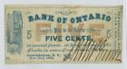 1862 New York CANANDAIGUA HOTEL Bank of Ontario 5c Obsolete Scrip