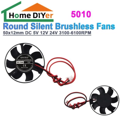 50x12mm Cooling Fan Round Silent Brushless Fans DC 5V 12V 24V 3100-6100RPM - Image 1 of 4