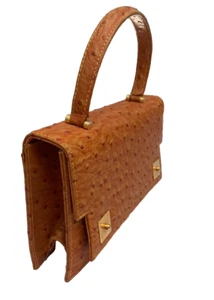 Le Sabbi Burnt Orange Ostrich Pattern Leather Handbag - Picture 1 of 8