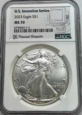 2023 American Silver Eagle U.S. Invention Series Personal Computer NGC MS 70 - Image 1 of 4