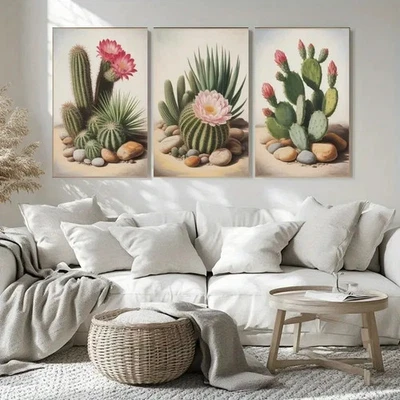 3pcs   Succulent, Cactus, Botanical Paint  Wall Art Canvas Framed 50x70cm - Image 1 of 2
